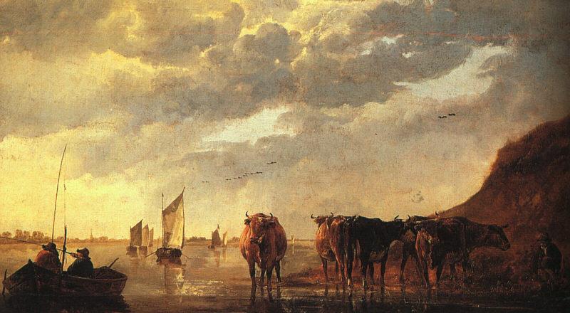 CUYP, Aelbert Herdsman with Cows by a River dfg oil painting image